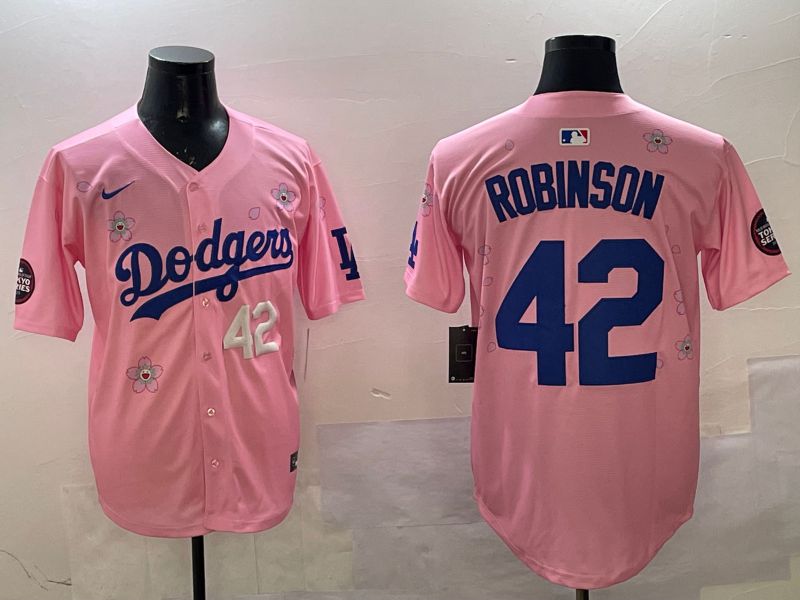 Men Los Angeles Dodgers #42 Robinson Pink Sakura Edition 2025 Nike MLB Jersey style 9->los angeles dodgers->MLB Jersey